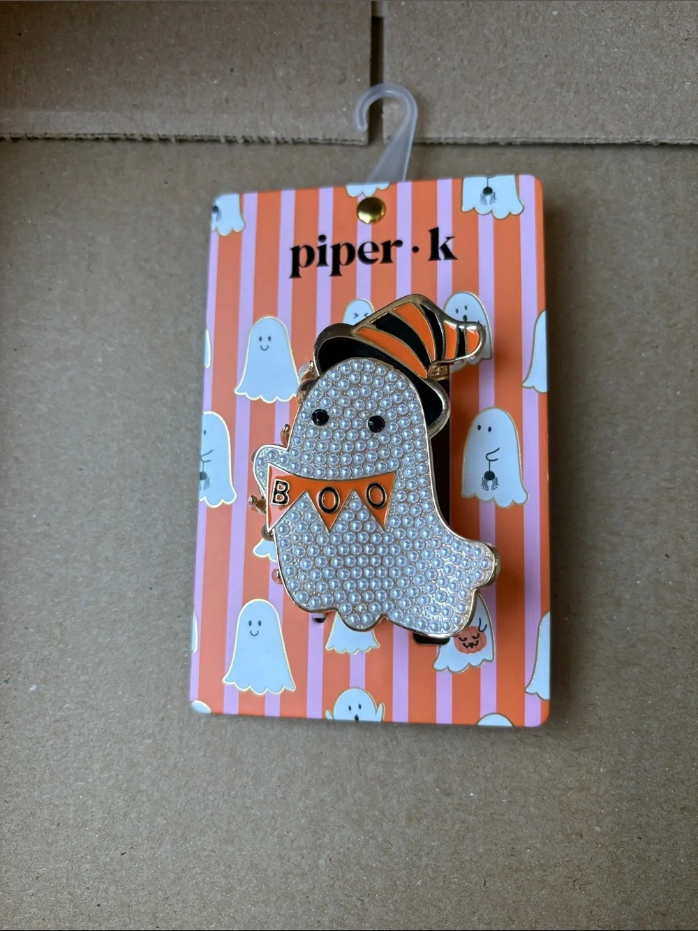 Piper Halloween Ghost Pin - White, Orange & Black
